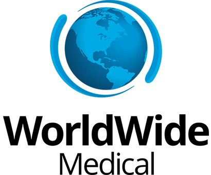 Logotipo de globo terráqueo azul y circular, símbolo de sostenibilidad y cooperación global.